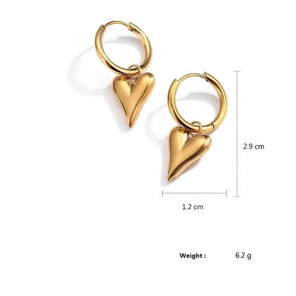 Luxury Heart Pendant Hoop Earrings 18K Gold Plated Stainless Steel - Picture 9 of 11